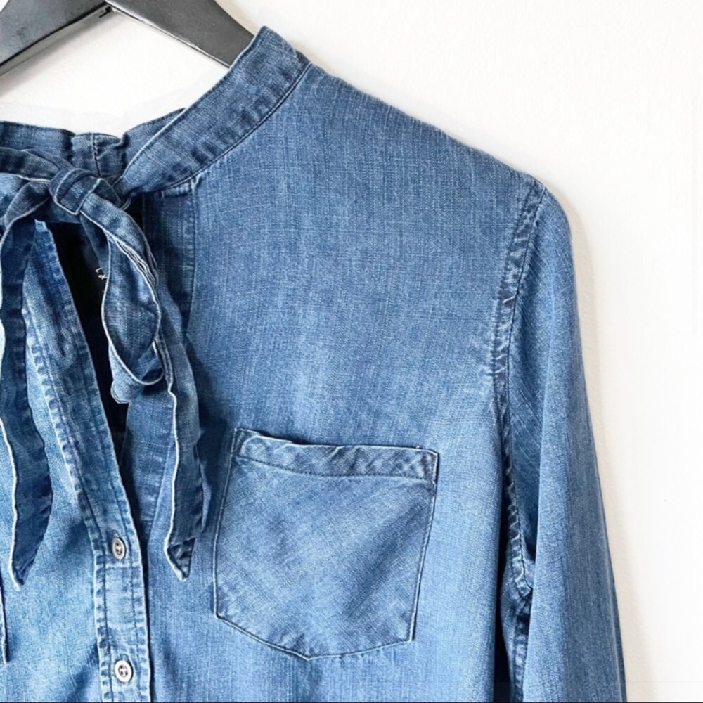 Bow Tie Neck Denim Blouse - lovely!